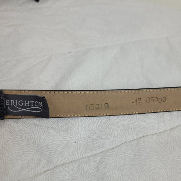 Brighton black textured leather belt mixed metal woven look silver gold finish L - Picture 4 of 7